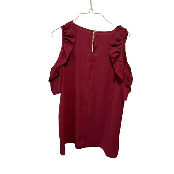 NY Collection Top Women's Large Burgundy Round Neck Cold Shoulder Keyhole Back - Picture 2 of 5